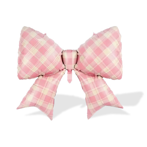 체크 리본 은박풍선(핑크)