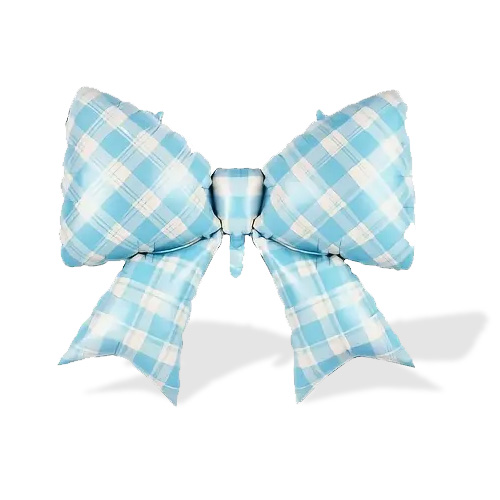 체크 리본 은박풍선(블루)