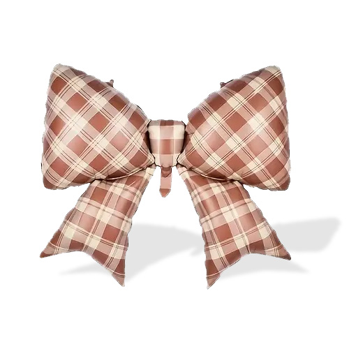 체크 리본 은박풍선(브라운)