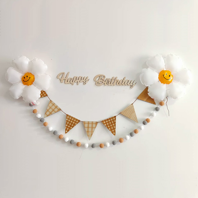 생일 데이지 삼각배너 기념파티 세트