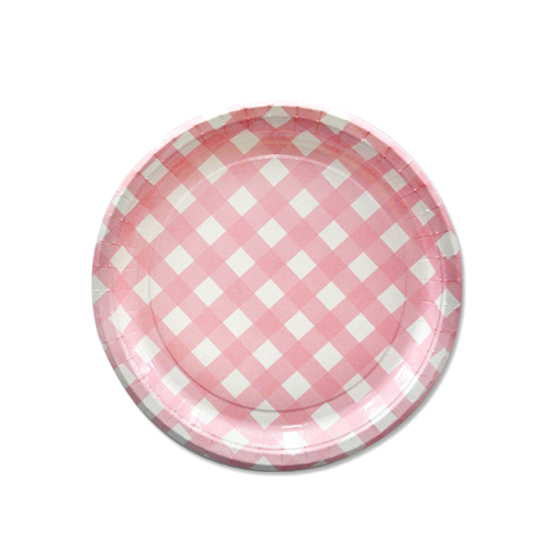 핑크체크접시 7인치