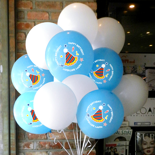 컬러풀 해피버스데이 고깔 라이트블루 (인쇄15개/베이스15개) 헬륨세트30개 (인쇄25개/베이스25개) 50개