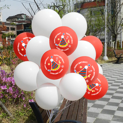 컬러풀 해피버스데이 고깔 레드 (인쇄15개/베이스15개) 헬륨세트30개 (인쇄25개/베이스25개) 50개