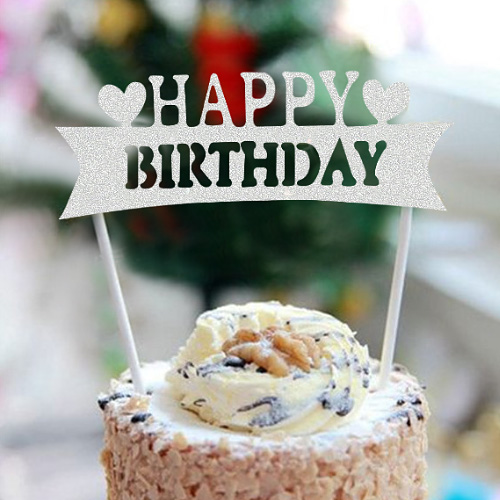 해피벌스데이 글리터 케이크 번팅(실버)