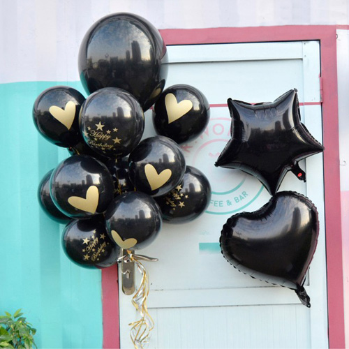 26센티 해피벌스데이&블랙하트 헬륨풍선세트 택배발송