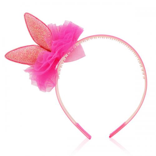 토끼 망사 포인트 머리띠(핑크)