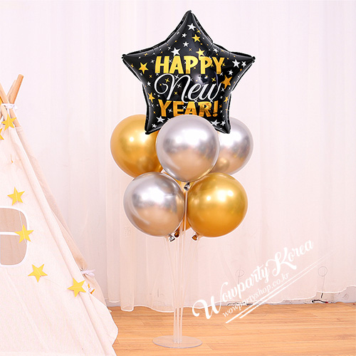 새해 풍선꽂이 크롬 (해피뉴이어 별 블랙)