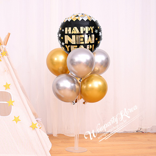 새해 풍선꽂이 크롬 (해피뉴이어 라운드 블랙)