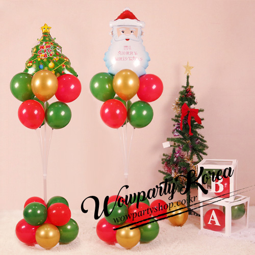 크리스마스 풍선꽂이세트160cm (스마일 별 트리과 산타 수염)