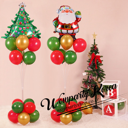 크리스마스 풍선꽂이세트160cm  (실버 스타 크리스마스 트리와 초록장갑 산타클로스)