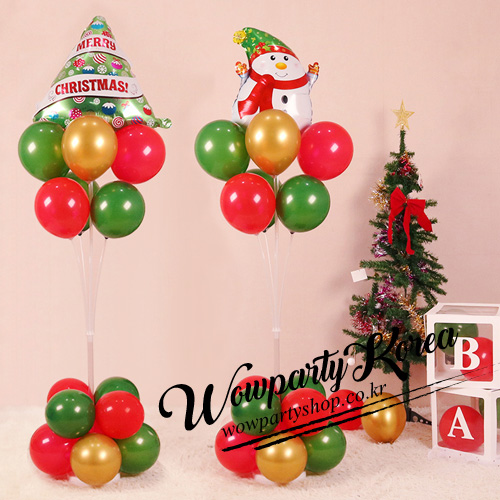 크리스마스 풍선꽂이세트160cm (메리크리스마스 트리와 빨간목도리 눈사람)