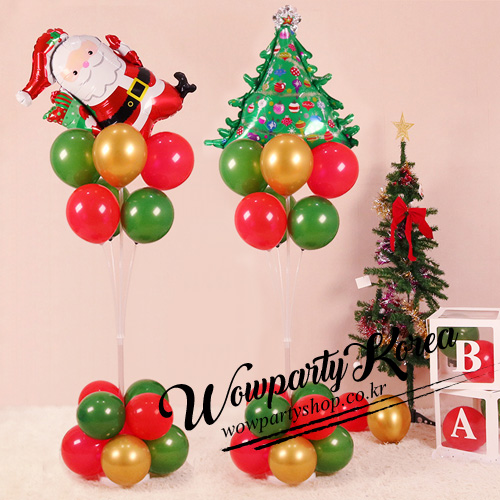 크리스마스 풍선꽂이세트160cm (러닝산타와 실버스타 크리스마스트리)