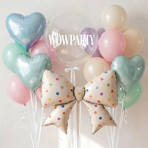 하트은박 리본풍선 세트(도트)