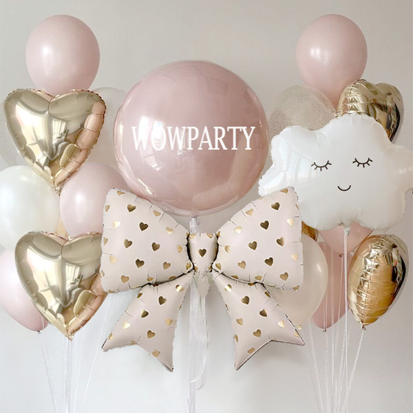 하트은박 리본풍선 세트(베이지)