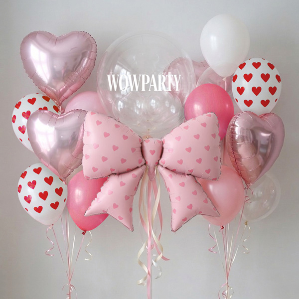 하트은박 리본풍선 세트(핑크)