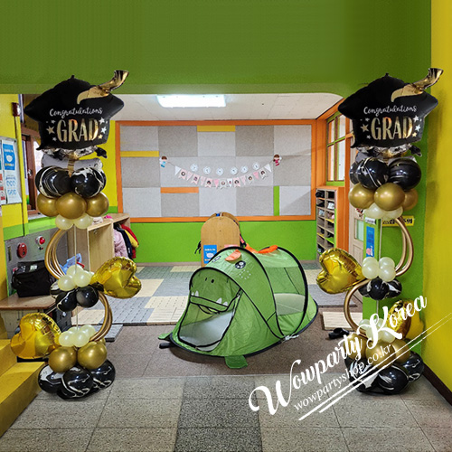 축하 학사모 블랙 골드 기둥장식